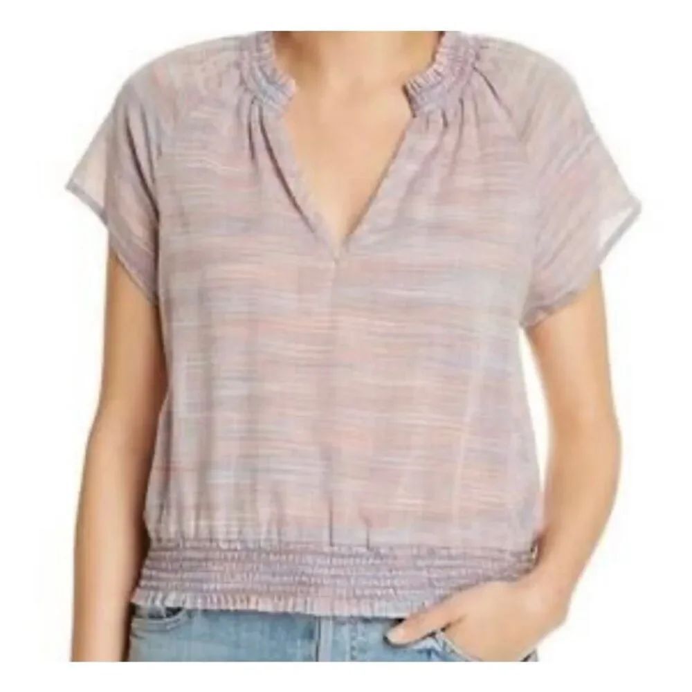 Bella Dahl Womans Lightweight Striped Short Sleeve Blouse S/L